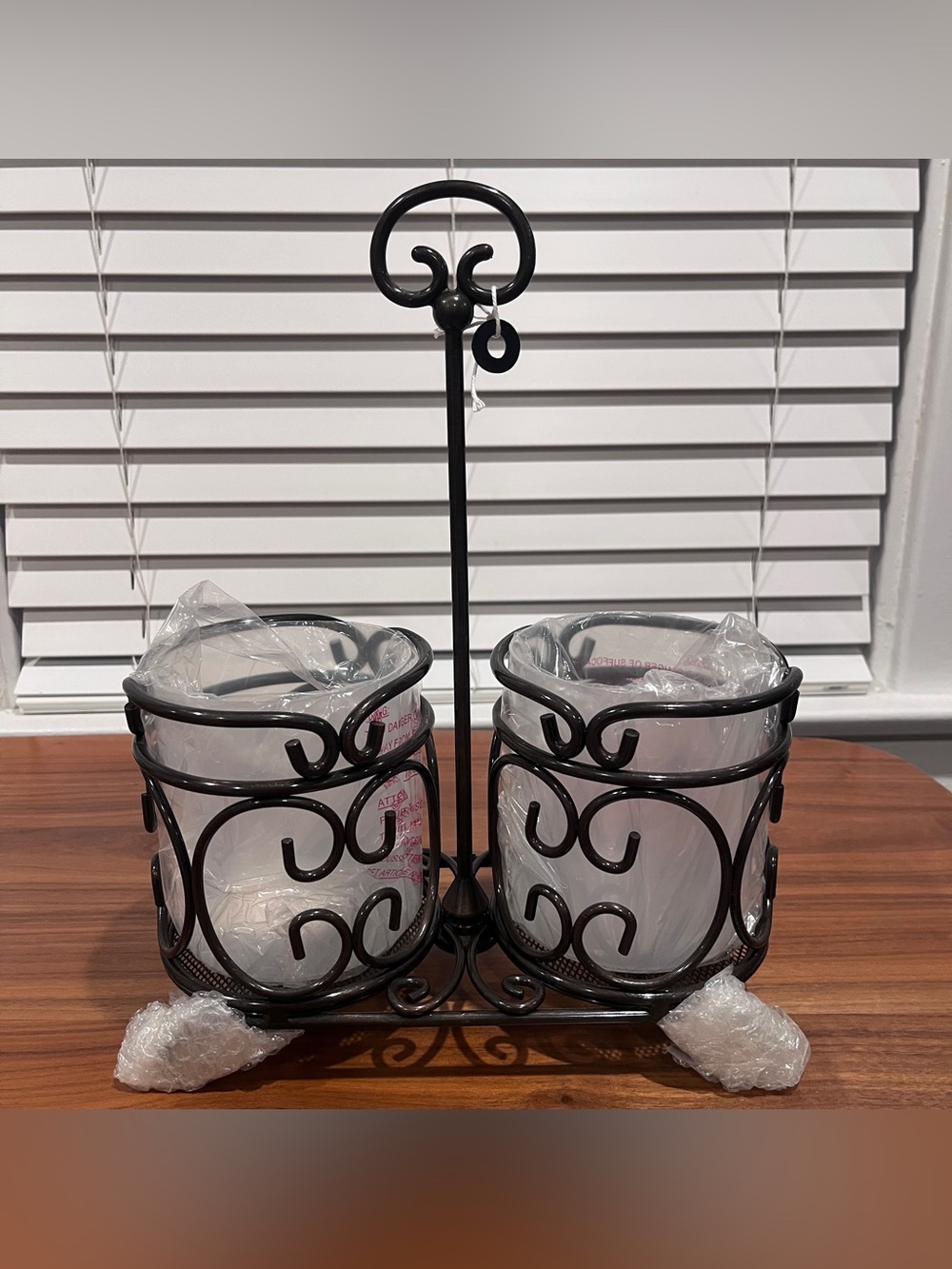 NEW Princess House Meridian Brown Metal Wine Holder Utensils Flower Pot Caddy